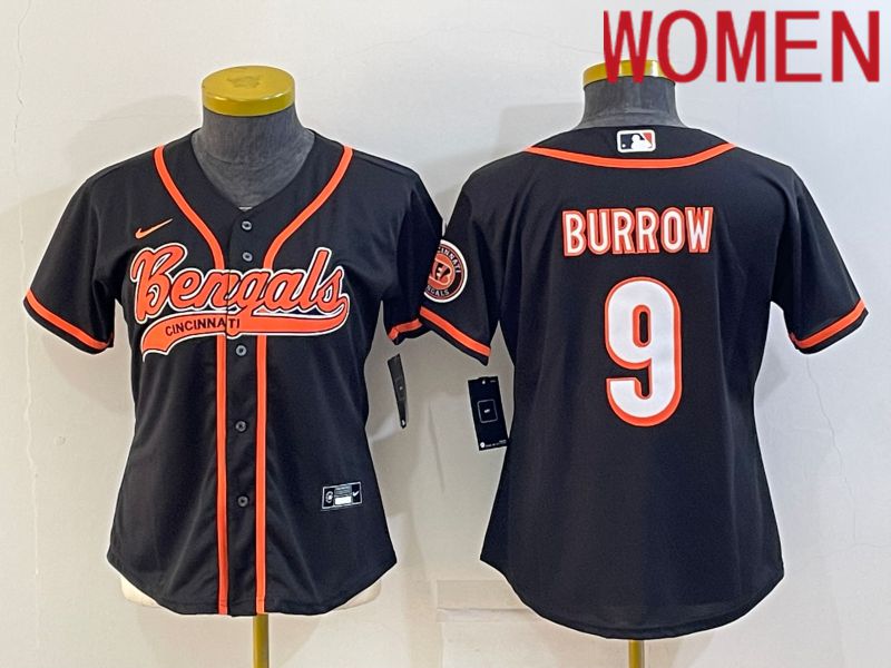 Women Cincinnati Bengals #9 Burrow Black 2022 Nike Co branded NFL Jerseys